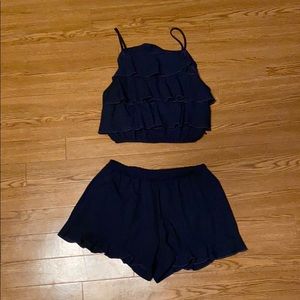 Navy Crop Top Set